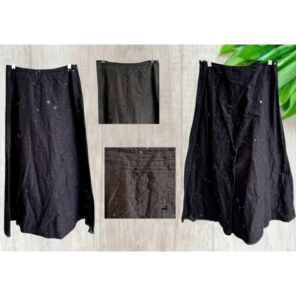 Vintage Liz Claiborne Black Sequined Maxi Skirt Size 6 Embroidered Floral READ - Picture 6 of 12